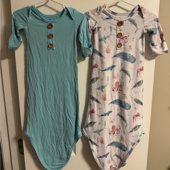 Caden Lane Aqua and Ocean Print Baby Knot Gown - Picture 1 of 4